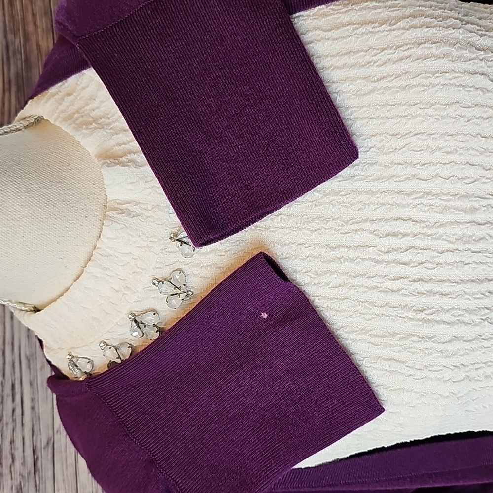 LOFT VIOLET PURPLE BOLERO STYLE OPEN FRONT LIGHTWEIGHT CARDIGAN SWEATER - Picture 8 of 14
